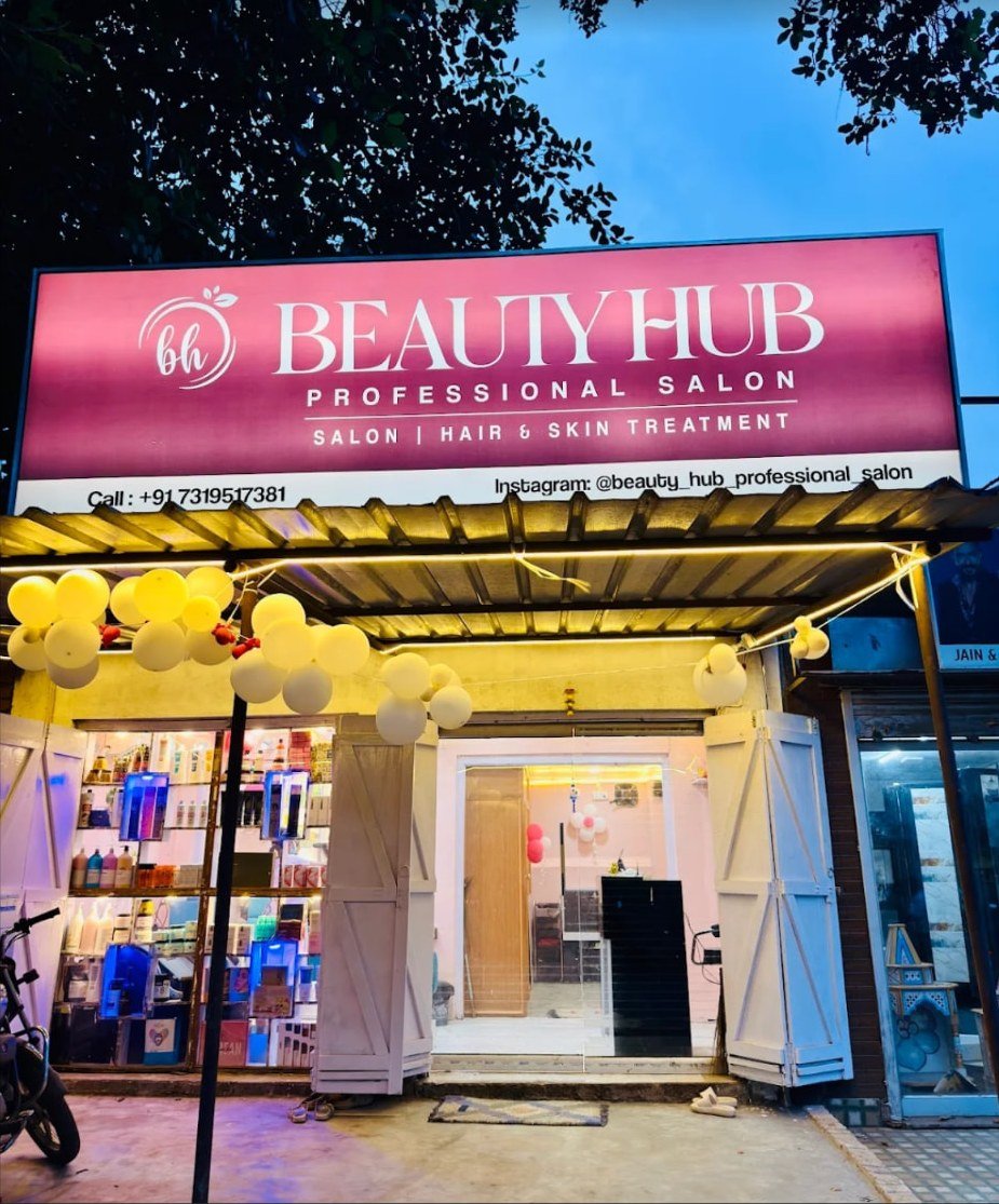 Beauty Hub Professional Salon exterior and its actual signboard